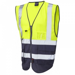 Leo Workwear W11-Y/NV Lynton Hi Vis Superior Vest Yellow / Navy