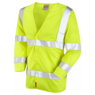 Leo Workwear S10-Y Cranford ISO 20471 Hi Vis Limited Flame Spread 3/4 Sleeve Vest Yellow